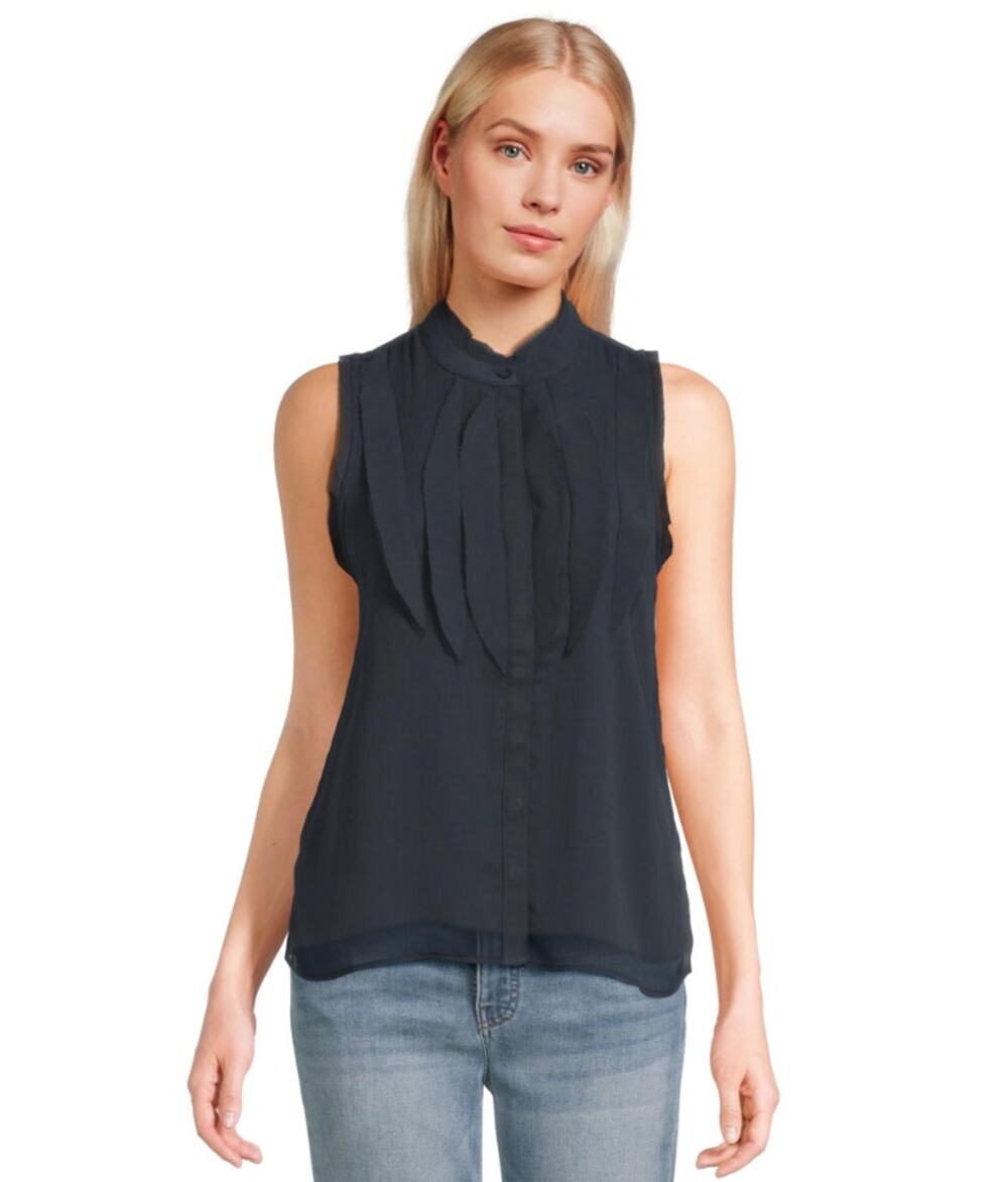 NIC + ZOE Women's Falling Chiffon Top Medium Navy Blue Sleeveless NWT